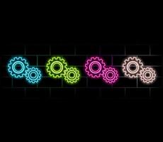 Outline neon gear icon. Glowing neon gearwheel silhouette, cogwheel pictogram. Setting process, technical service and system maintenance, engine and machinery, industry. icon set for UI vector