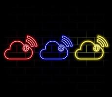 3d download multimedia file document from cloud management. download digital file of image and content. App with data transfer notification icon. neon style. vector