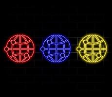A set of neon globes icons. Logo of the planet earth in different colors. vector