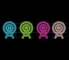 Glowing neon line Antenna icon isolated on brick wall background. Radio antenna wireless. Technology and network signal radio antenna. Colorful outline concept. vector