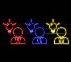 Glowing neon line Human head with question mark icon isolated on brick wall background. red color. vector