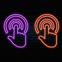 Hand finger scanning touch effect - light glow effect. Fingerprint scanning with unlock concept - click on neon icon vector