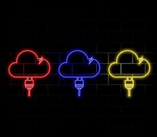 Cloud computing concept. Technology data center in cloud service. 3D rendering illustration. Neon style. vector