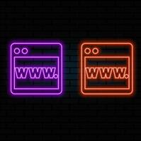 Laptop or notebook computer icon. Colour neon style on dark brick wall background. Light icon. orange. vector