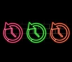 Glowing clock icon. Clock, time. Line clocks symbol isolated on black background. neon Clock icon symbol for your website design logo, app. Clock icon illustration. vector