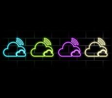Free WiFi cloud and radio waves icon set. neon style. vector