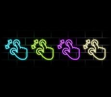 Hand gesture click here in digital futuristic style on transparent background. Hand movement neon icon on touch screen. illustration. vector