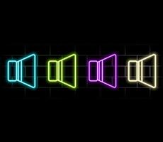 Neon megaphone in hand icon design. Communicate creative microphone sign. Unique and realistic neon icon. Linear icon on blue background. vector
