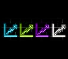 Front view of modern growing financial chart with rising up arrow on dark blue background. Investing, trading and stock market concept. 3D Rendering vector