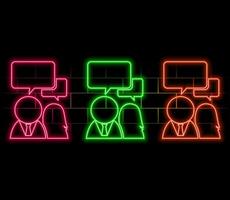 Men and women group, speech bubble talk. People crowd voice, blogger panel. Message noise, Network connect Idea. color line Abstract Background. style neon. Social Media communication. vector