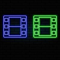 Set line Live stream, Play , Movie spotlight and Old film movie countdown frame. Glowing neon icon. vector