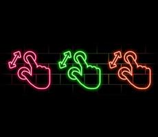 Hand icon. touch screen circle effect. neon style. pink color. vector