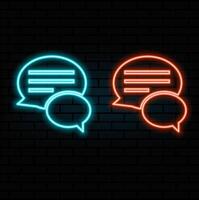 Communication neon sign. Luminous signboard with speech clouds. Night bright advertisement. illustration in neon style for conversation and messaging. blue color. vector
