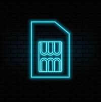 Sim Card. Simple Thin Line Neon Icon for Telecommunication UI UX Design in Websites and Mobile Apps. Sim card neon style icon. image. EPS10. Dark background..blue vector