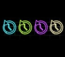 Neon clock icon counting down 24 hours day. Watch icon arrow line rotted seamless loop 4k illustration. vector