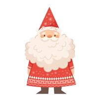 Cute Scandinavian gnome in red costume. Dwarf for children with long beard. character vector