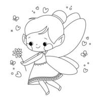 Coloring for babies with fairy. Simple coloring book with princesses for kids, outline of dreamy fairy. template vector