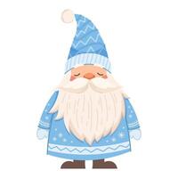 Cute Christmas gnome on white background. Scandinavian dwarf in blue clothes with white pattern. character vector