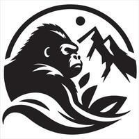 Graphic artwork of a black and white isolated gorilla icon vector