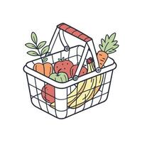 A basket with fruit and vegetables illustration flat style vector