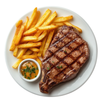 Grilled Steak with Fries and Sauce png