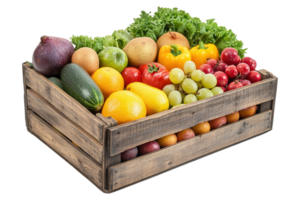 Fresh Fruits and Vegetables in Wooden Crate png