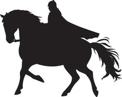 Silhouette of a man on horseback with cape vector