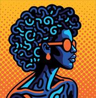 Isolated, abstract, stylized, colorful pop-art woman design on halftone background. vector