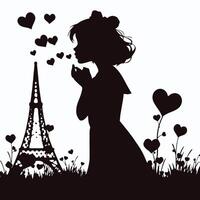 A girl blowing kisses in front of the eiffel tower vector