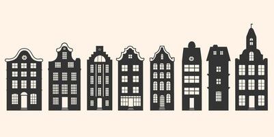 This illustration features many different types of Danish building houses, retro houses. vector