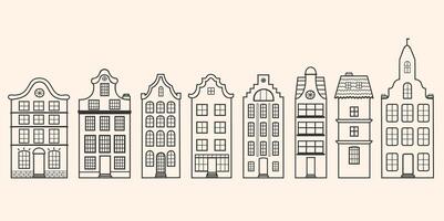 A continuous row of Danish houses, buildings set against a white background vector