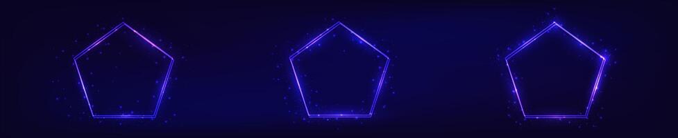 Neon double frame in pentagon form with shining effects vector