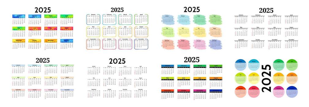 conjunto de calendarios para 2025 aislado en un blanco antecedentes vector