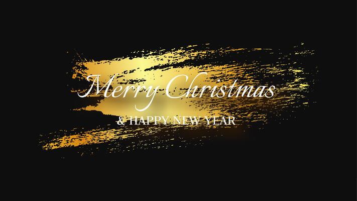 Merry Christmas and Happy New Year incription on gold smear