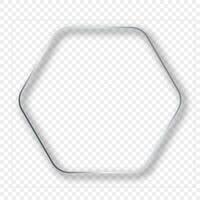 Silver glowing rounded hexagon frame with shadow vector