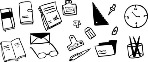 Office Objects Theme Illustration Pack - Minimalist Doodle Style vector