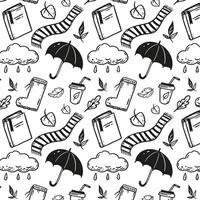 Autumn doodle pattern in line art style. Black and white illustration vector