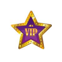 golden and violet vip star with gems. Symbol of customer satisfaction review service, best quality ranking icon or feedback success sign, award and product evaluation rate vector