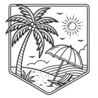 A coloring page with a palm tree and umbrella vector