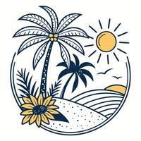 Tropical palm trees and sunflower on the beach vector