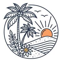 A palm tree and a sunset in a circle vector
