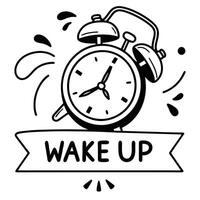 Wake up logo with clock and ribbon vector