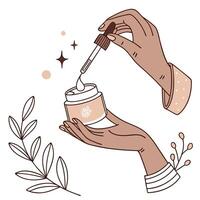 Hand holding jar of cream with a flower vector