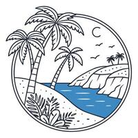 A palm tree and a beach with a cliff and a moon vector