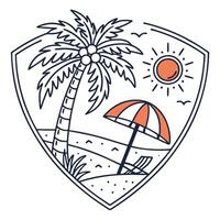A beach umbrella and palm tree in a shield vector