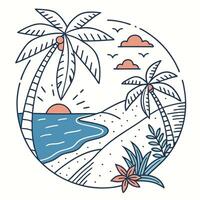 Tropical beach with palm trees and sun vector