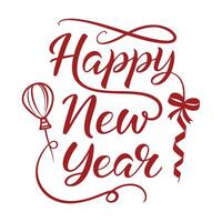 Happy new year text with red balloon and ribbon vector