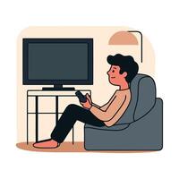 Man sitting on couch watching tv with remote control vector