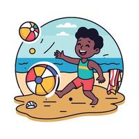 A cartoon boy playing with a ball on the beach vector