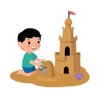 A boy playing with sand in a sand castle vector
